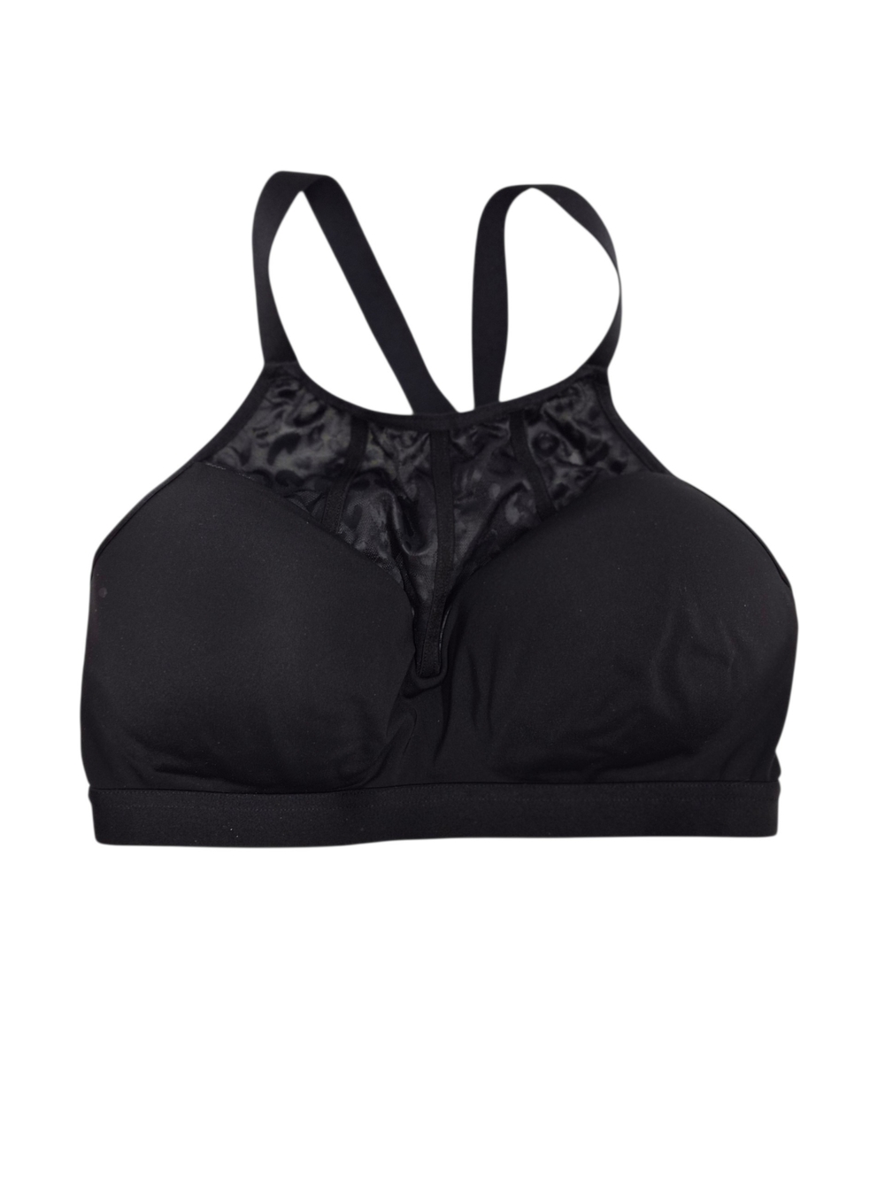 Victoria's Secret High Neck Sport Bra Women's 34D Black Sheer Leopard Print